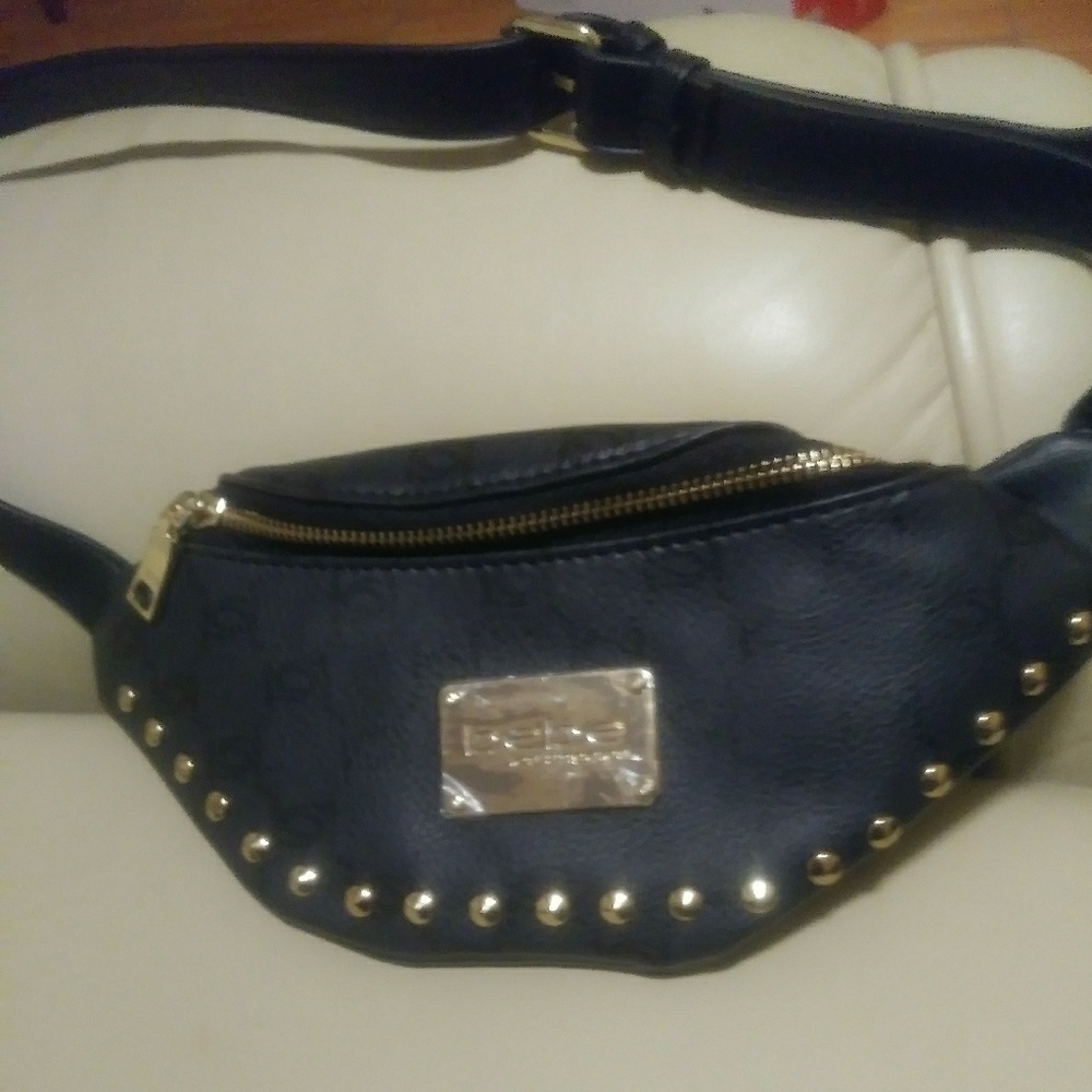 Bebe Black Leather fanny pack/ cross body bag